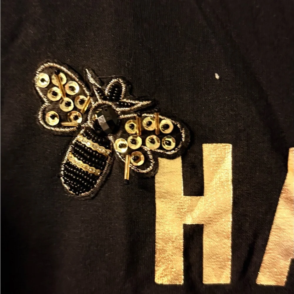 Justice Black Tee with Metallic Gold 'HAPPY' Lettering
